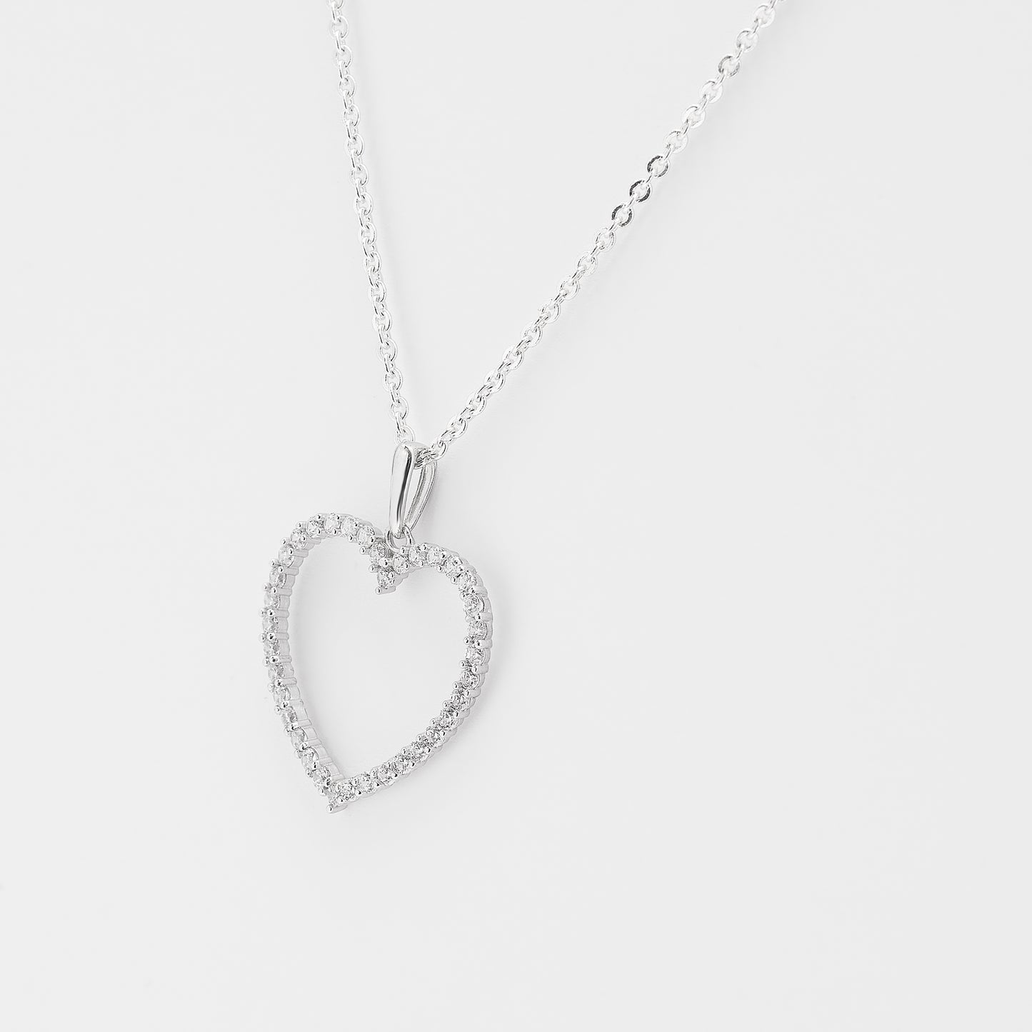 9K White Gold Zirconia Open Heart Pendant