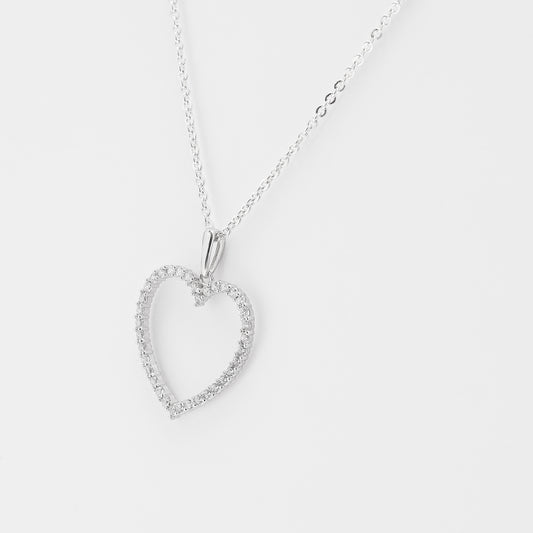 9K White Gold Zirconia Open Heart Pendant