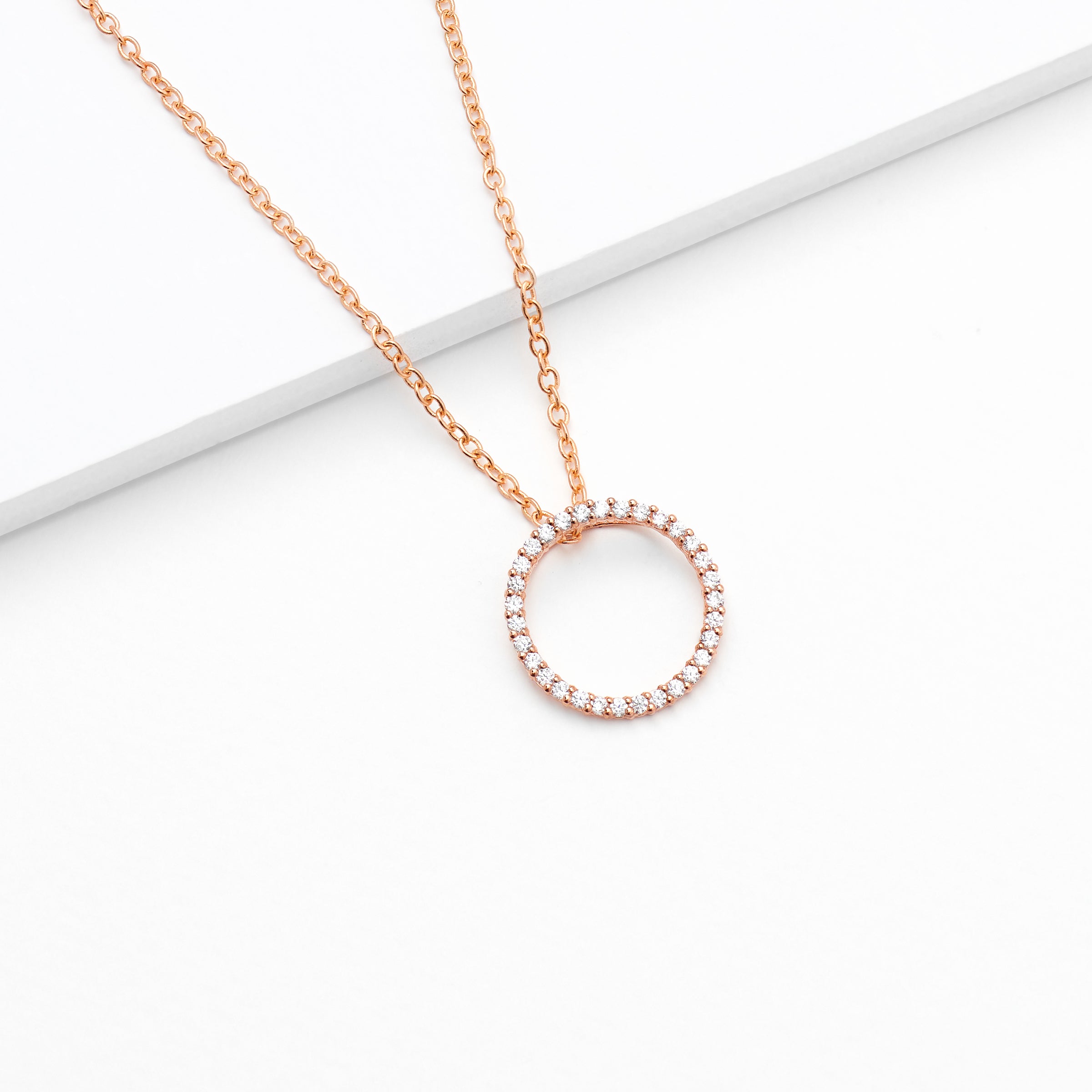 9K Rose Gold Zirconia Open Circle Slider Pendant