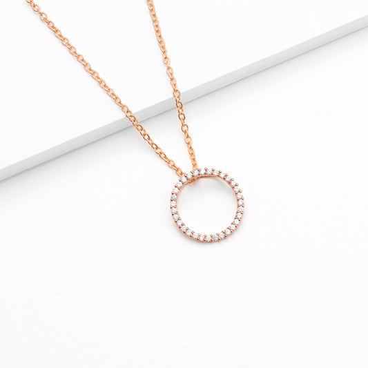 9K Rose Gold Zirconia Open Circle Slider Pendant