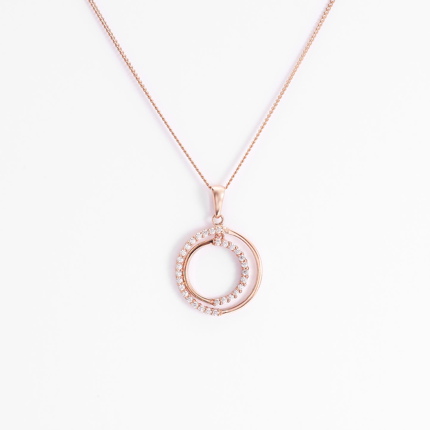 9K Rose Gold Zirconia Double Open Circle Pendant