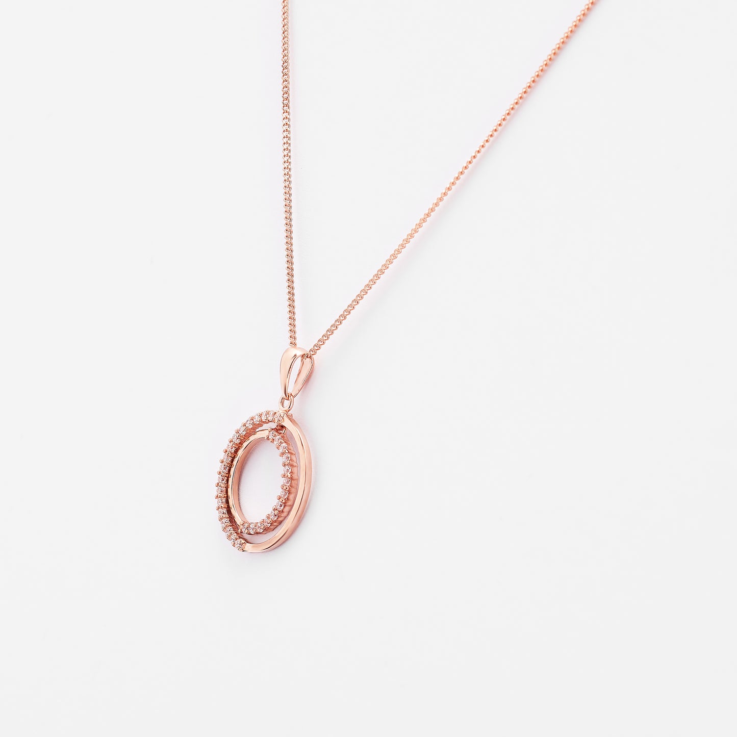 9K Rose Gold Zirconia Double Open Circle Pendant