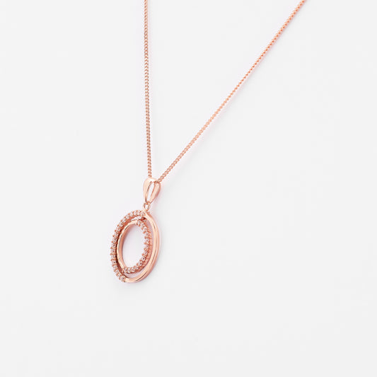 9K Rose Gold Zirconia Double Open Circle Pendant