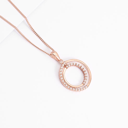 9K Rose Gold Zirconia Double Open Circle Pendant