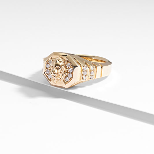 9K Yellow Gold Diamond 3D Lion Ring