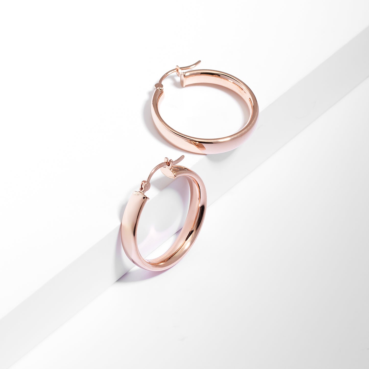 9K Rose Gold Half Round Hoop Earrings 20mm