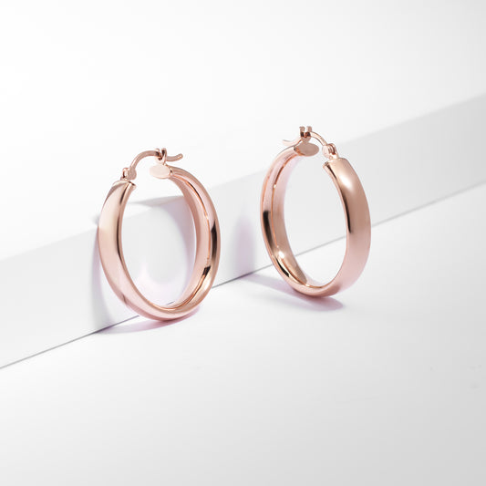 9K Rose Gold Half Round Hoop Earrings 20mm