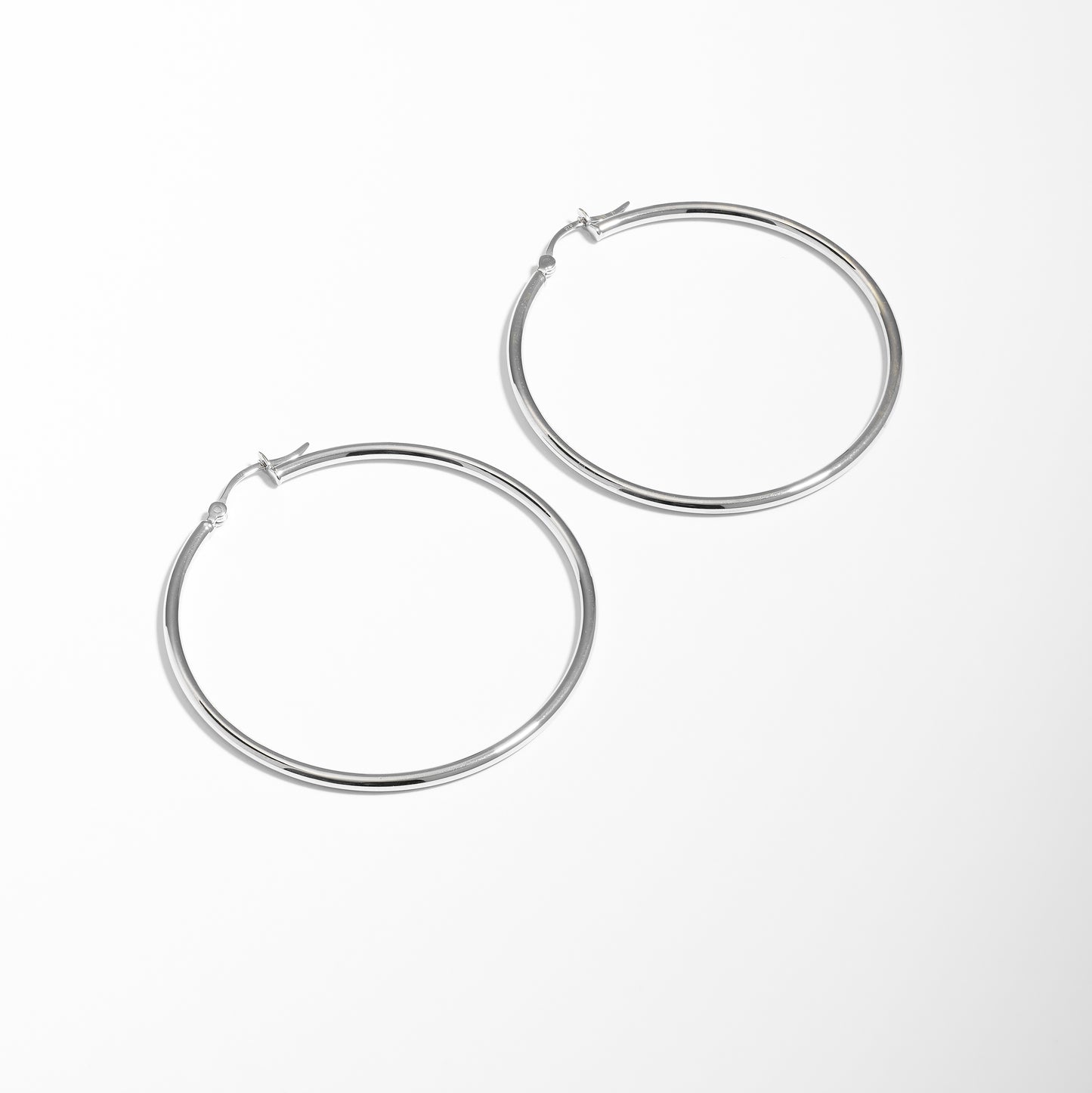 9K White Gold Round Plain Hoop Earrings 40mm.