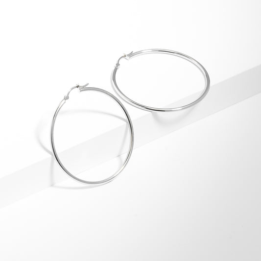 9K White Gold Round Plain Hoop Earrings 40mm.