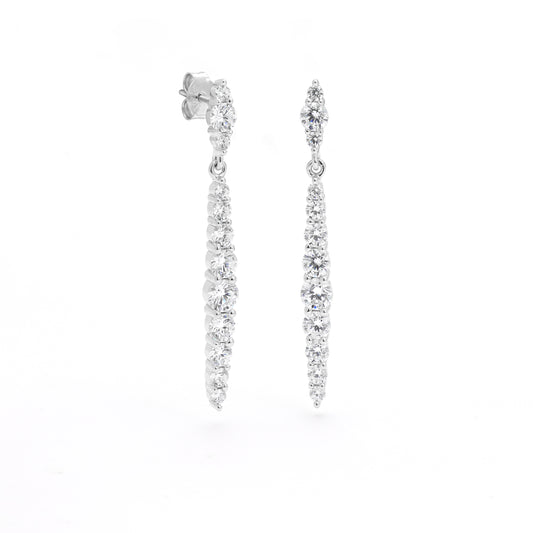 Silver RB white CZ graduating elongated drop stud earrings