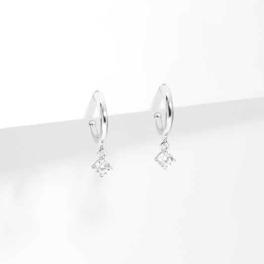 Sterling Silver Half Hoop Earrings With Zirconia Drop