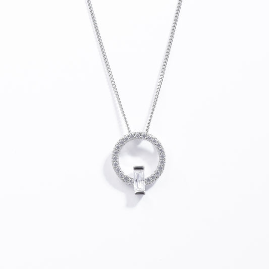 Sterlin Silver Zirconia Open Circle Pendant With Baguette