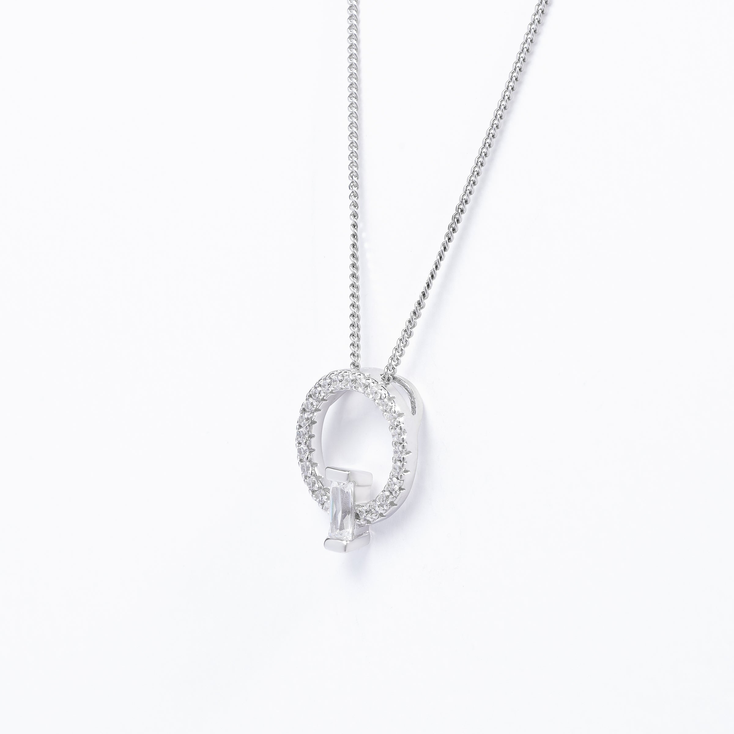 Sterlin Silver Zirconia Open Circle Pendant With Baguette