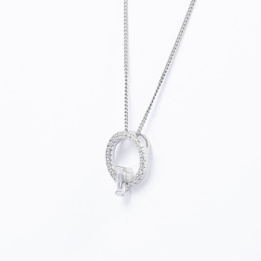 Sterlin Silver Zirconia Open Circle Pendant With Baguette