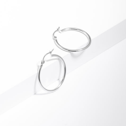 9K White Gold Round Hoop Earrings 20mm.