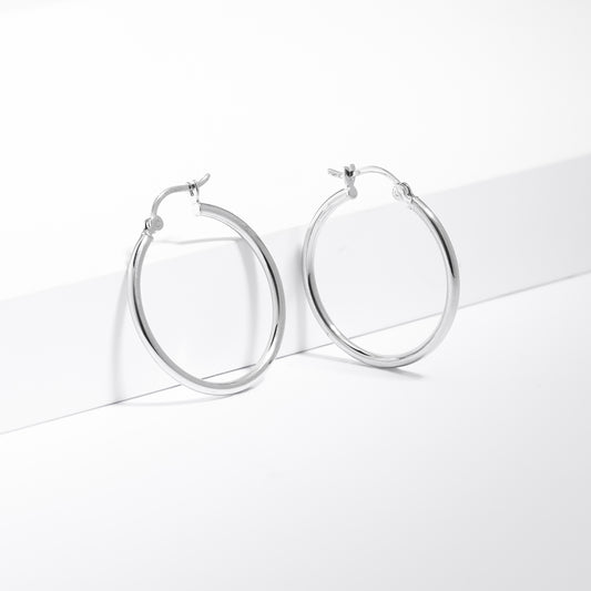 9K White Gold Round Hoop Earrings 20mm.