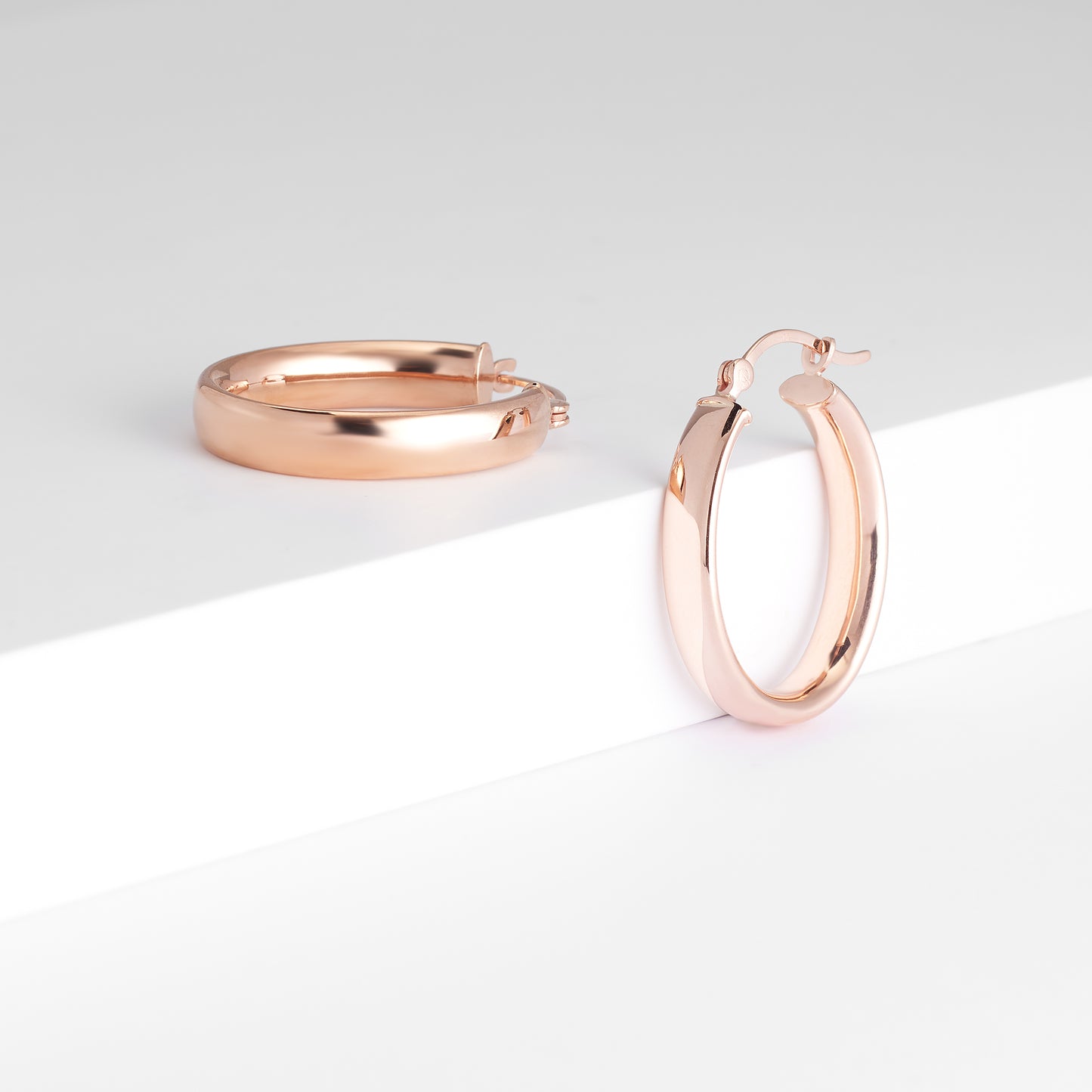 9K Rose Gold Oval Half Round Hoop Earrings 20x14mm