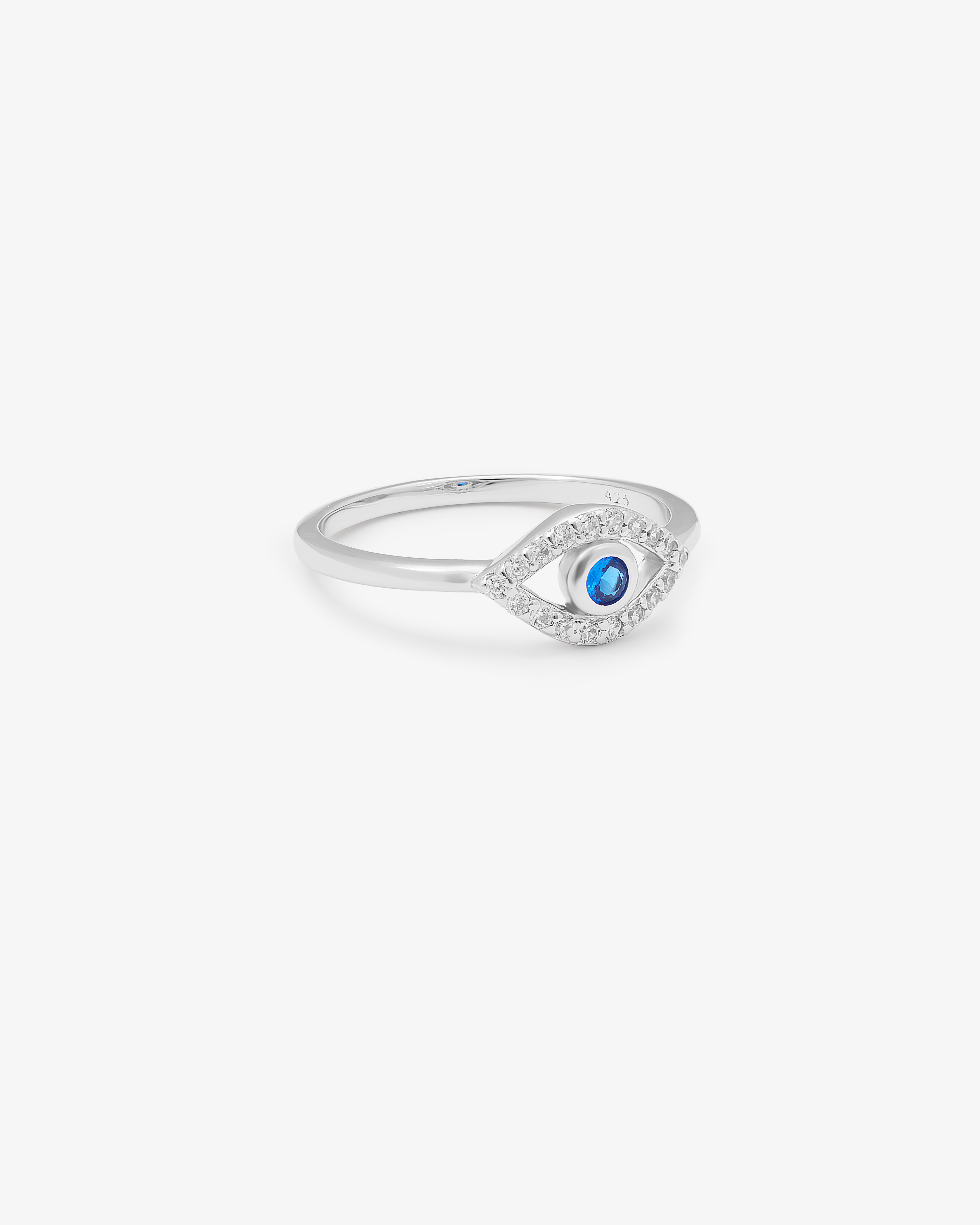 Sterling Silver Blue And White Zirconia Evil Eye Ring