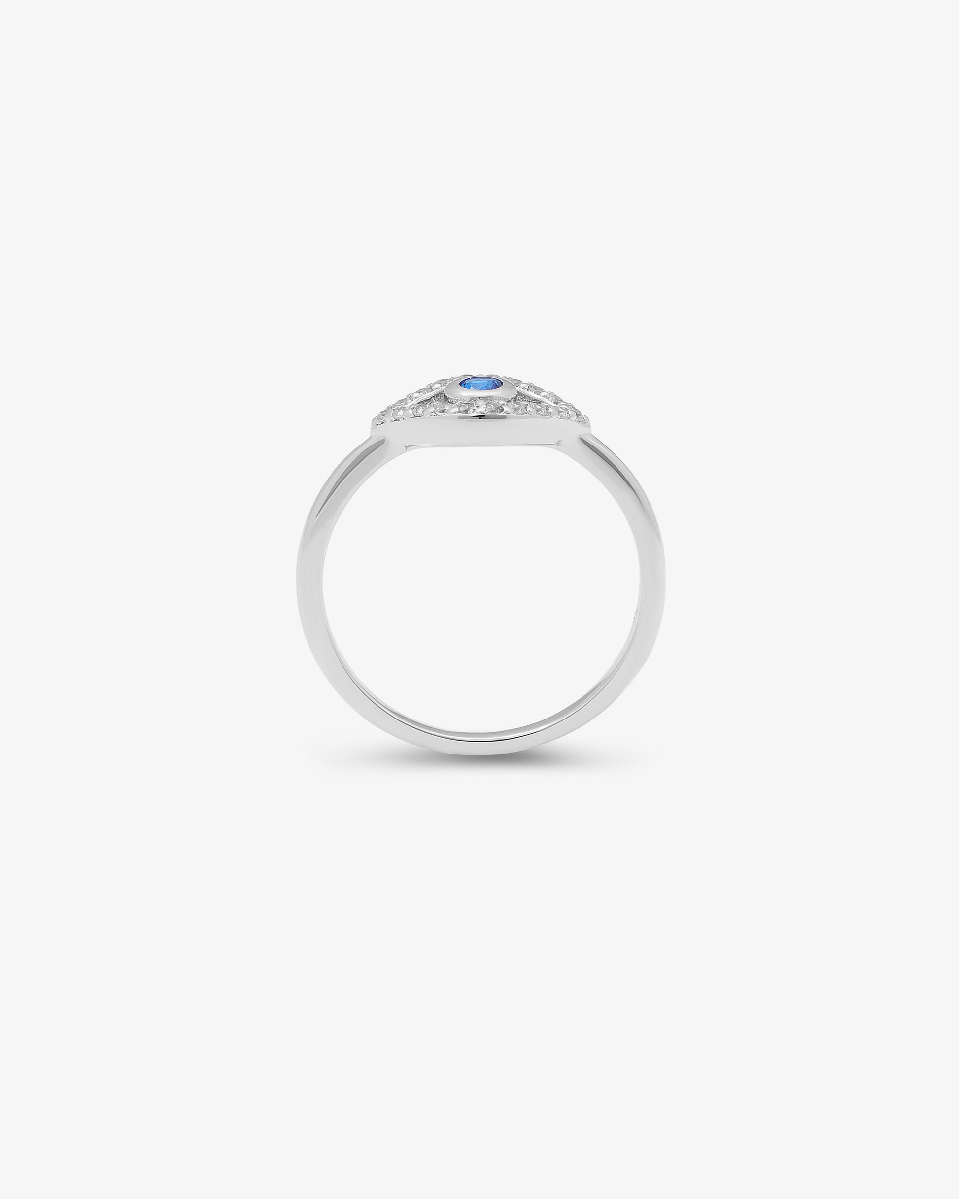 Sterling Silver Blue And White Zirconia Evil Eye Ring