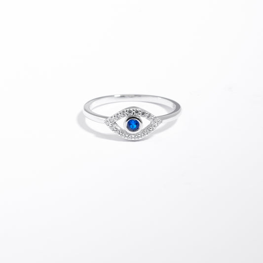 Sterling Silver Blue And White Zirconia Evil Eye Ring