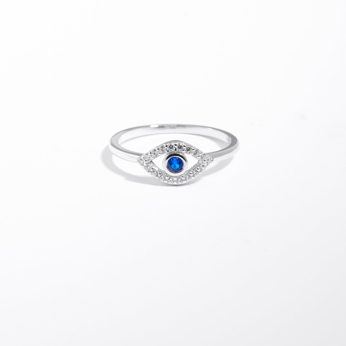 Sterling Silver Blue And White Zirconia Evil Eye Ring