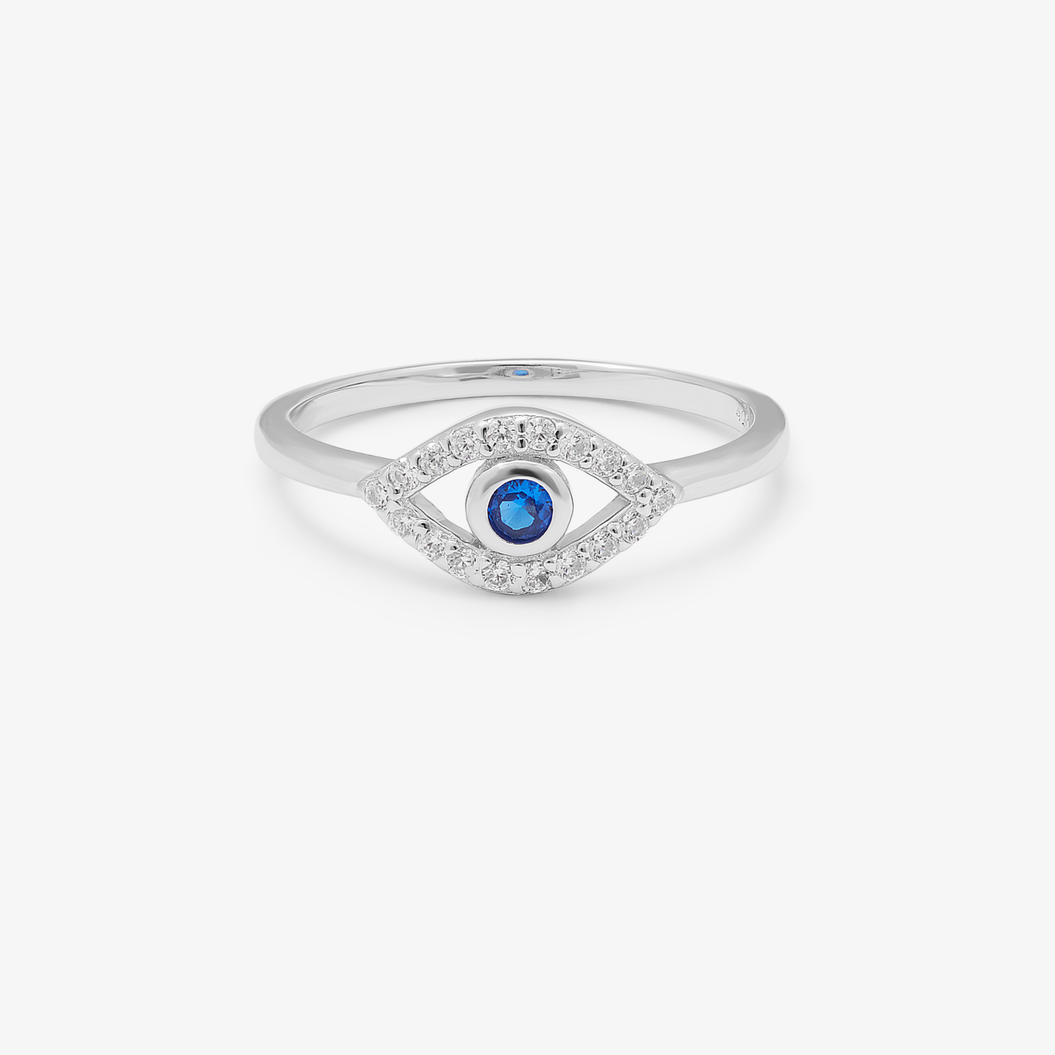 Sterling Silver Blue And White Zirconia Evil Eye Ring