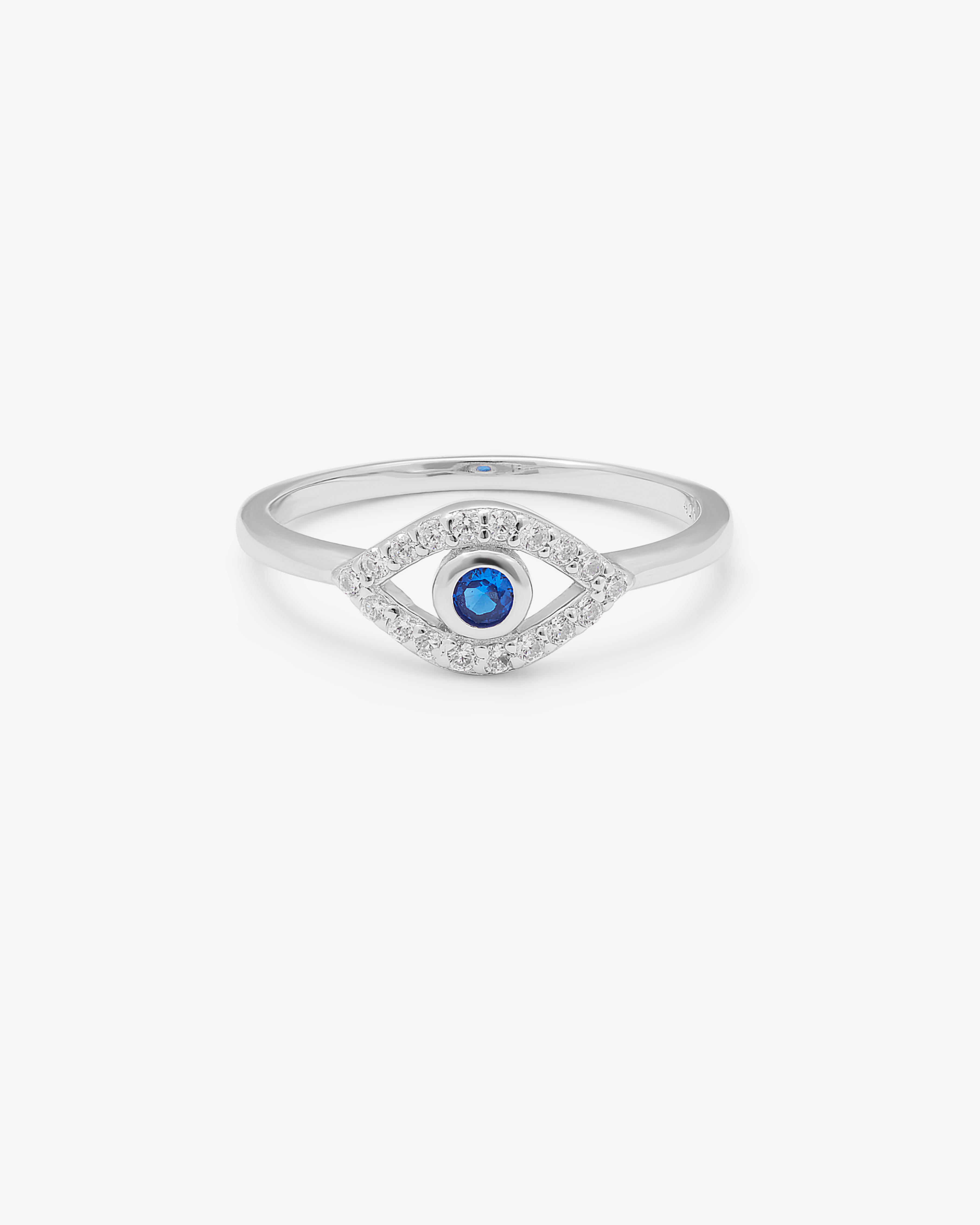 Sterling Silver Blue And White Zirconia Evil Eye Ring