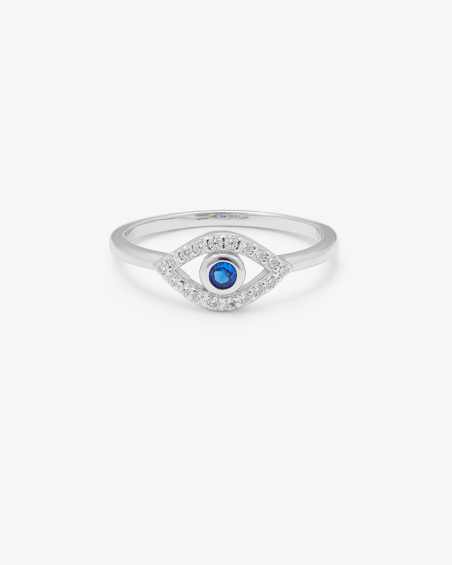 Sterling Silver Blue And White Zirconia Evil Eye Ring