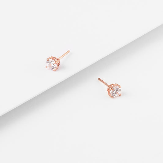 9K Rose Gold Zirconia Stud Earrings 4mm