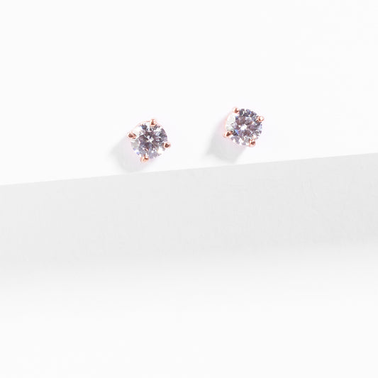 9K Rose Gold Zirconia Stud Earrings 4mm