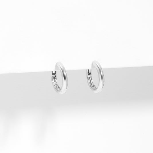 18K White Gold Plain Domed Huggie Earrings 10mm