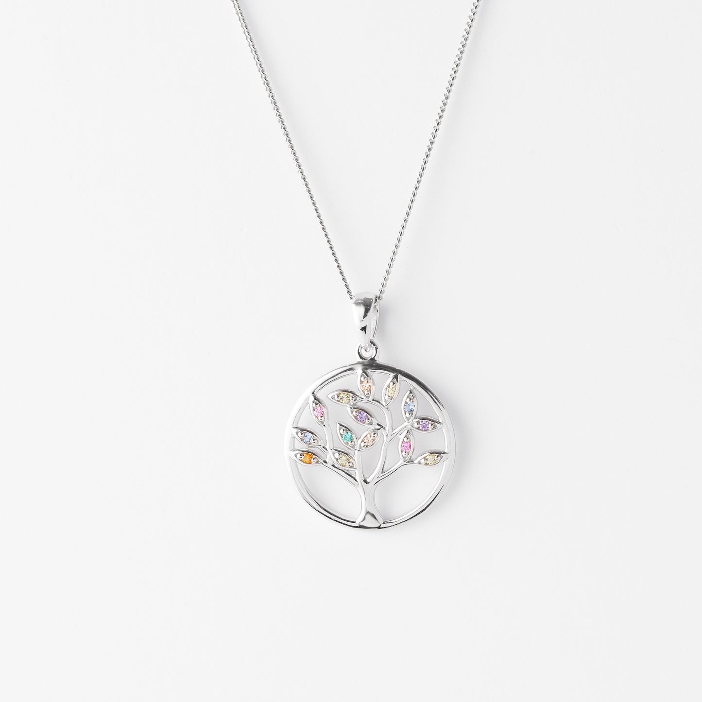 Sterling Silver Coloured Zirconia Tree of Life Pendant