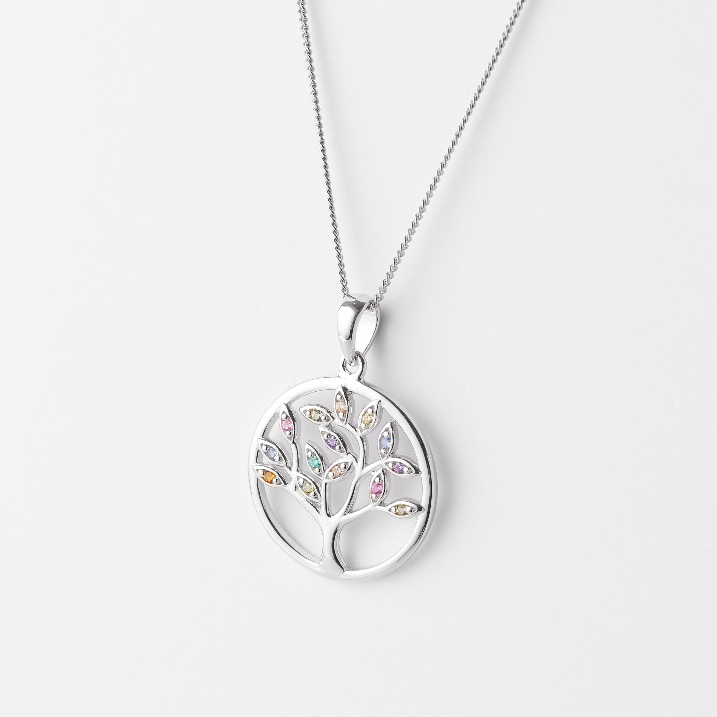 Sterling Silver Coloured Zirconia Tree of Life Pendant