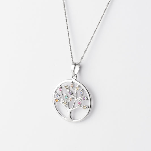 Sterling Silver Coloured Zirconia Tree of Life Pendant