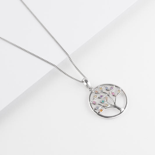 Sterling Silver Coloured Zirconia Tree of Life Pendant