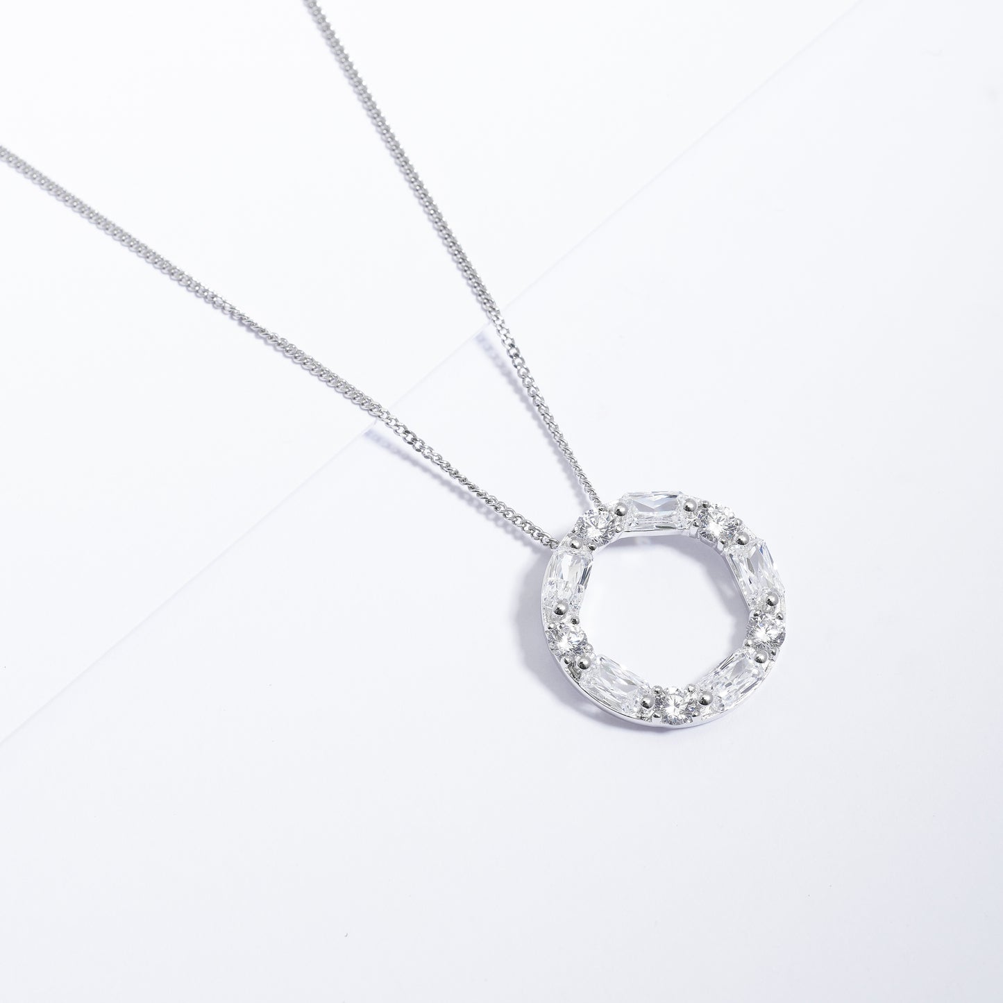 Sterling Silver Round And Baguette Zirconia Slider Pendant