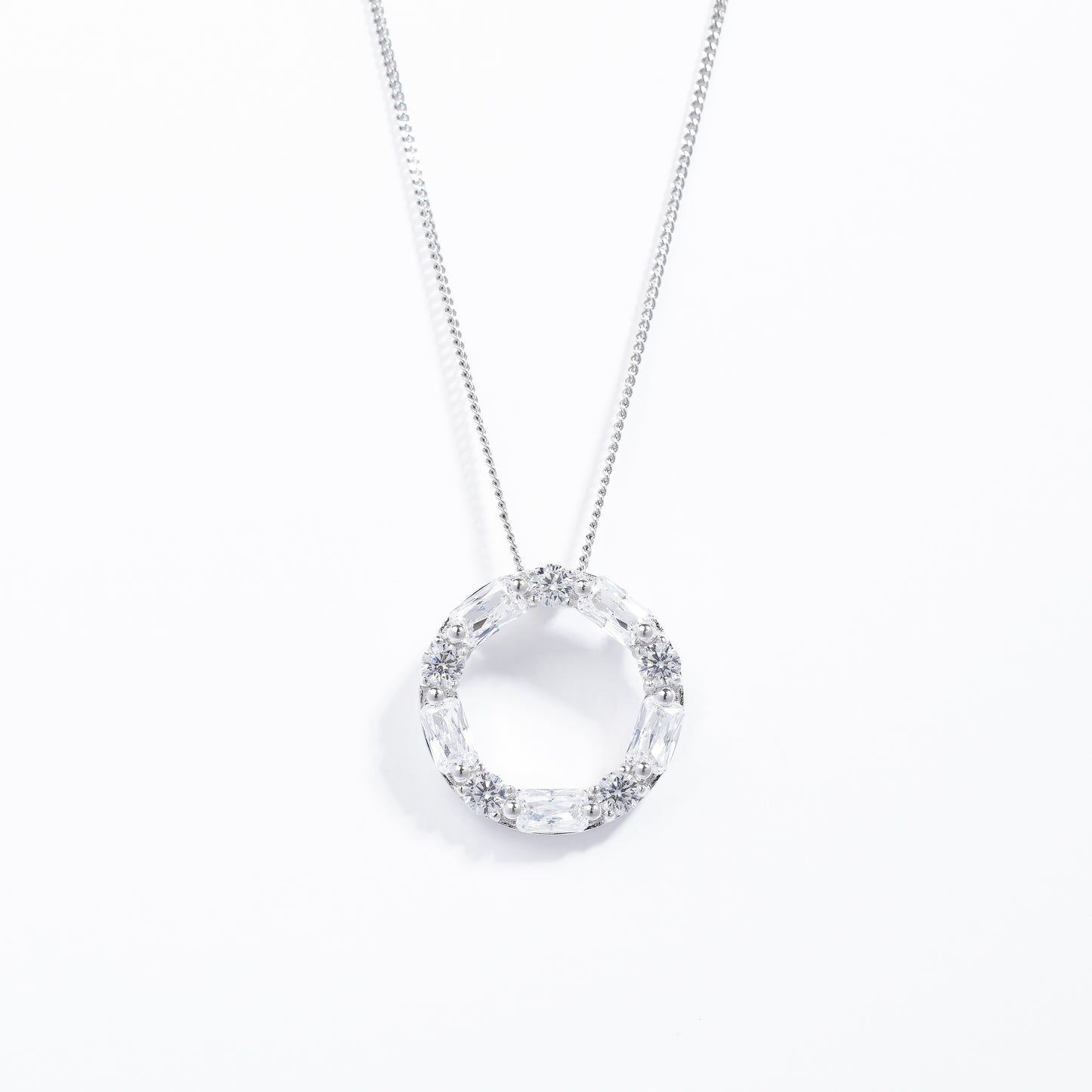 Sterling Silver Round And Baguette Zirconia Slider Pendant