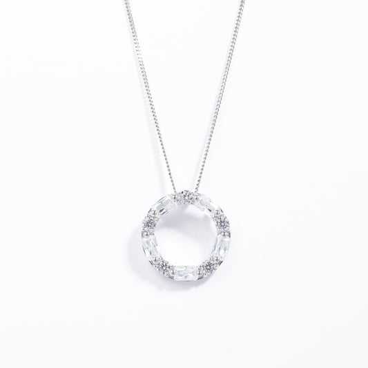 Sterling Silver Round And Baguette Zirconia Slider Pendant