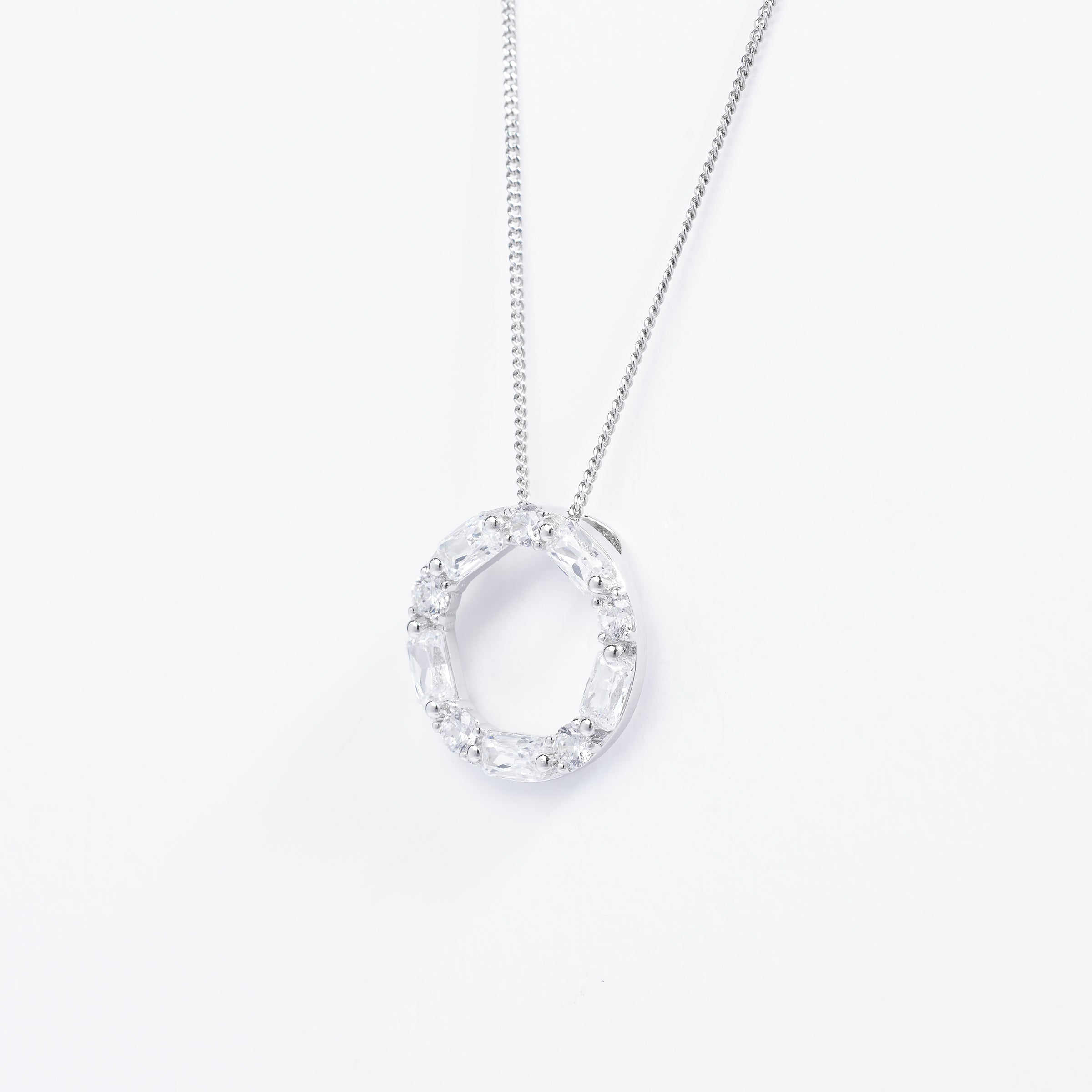 Sterling Silver Round And Baguette Zirconia Slider Pendant