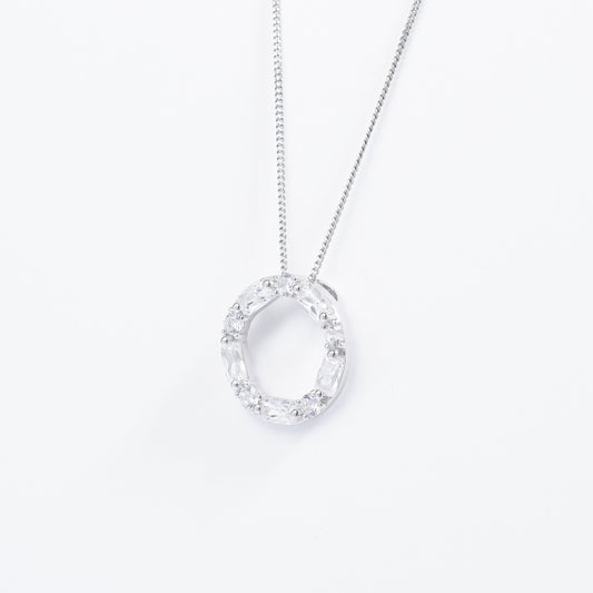Sterling Silver Round And Baguette Zirconia Slider Pendant