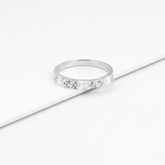 Sterling Silver Round And Baguette Zirconia Ring