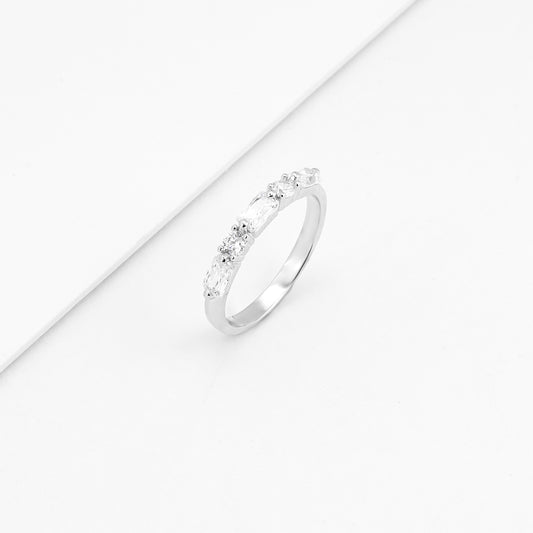 Sterling Silver Round And Baguette Zirconia Ring