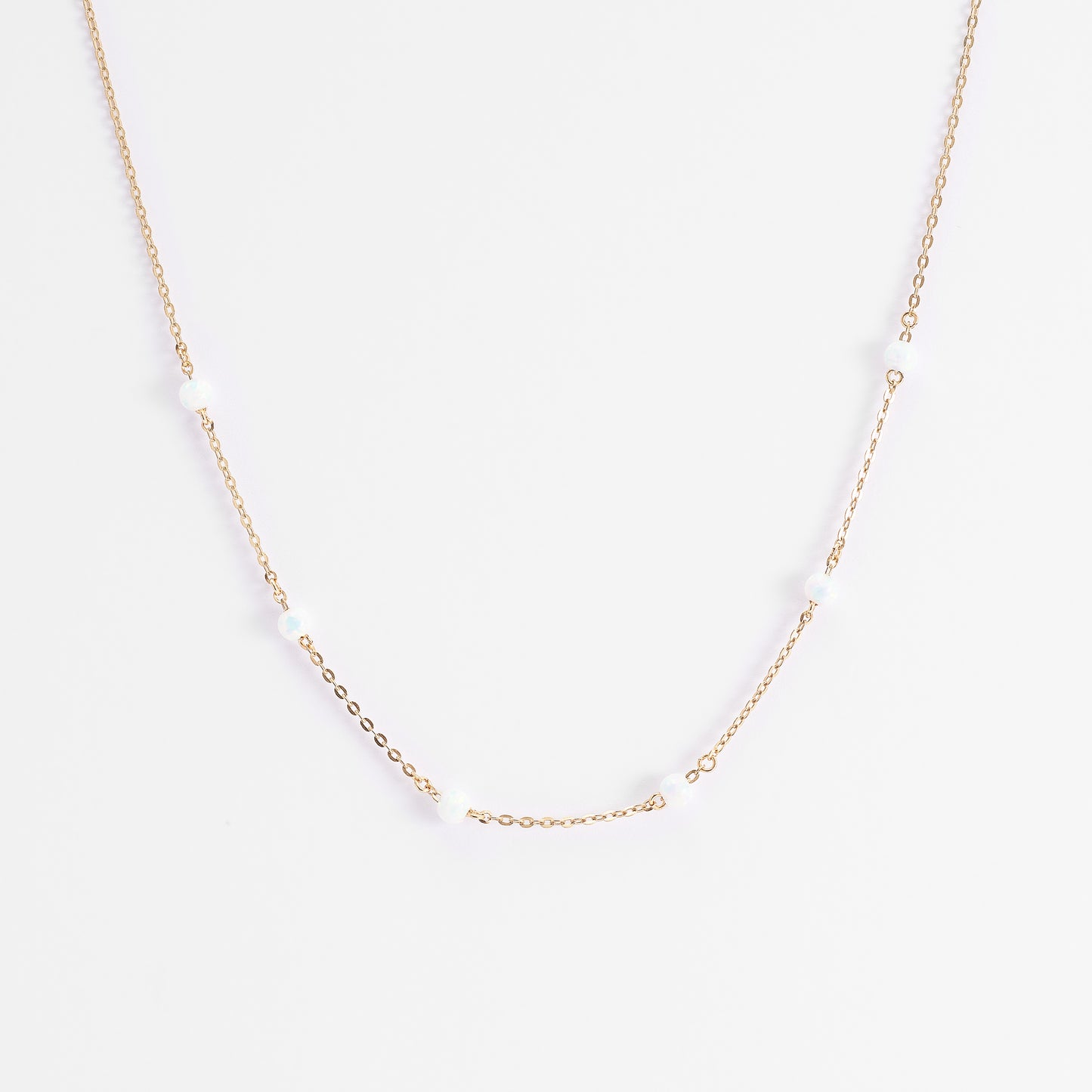 9K Yellow Gold 45cm Opal Station Chain Necklace