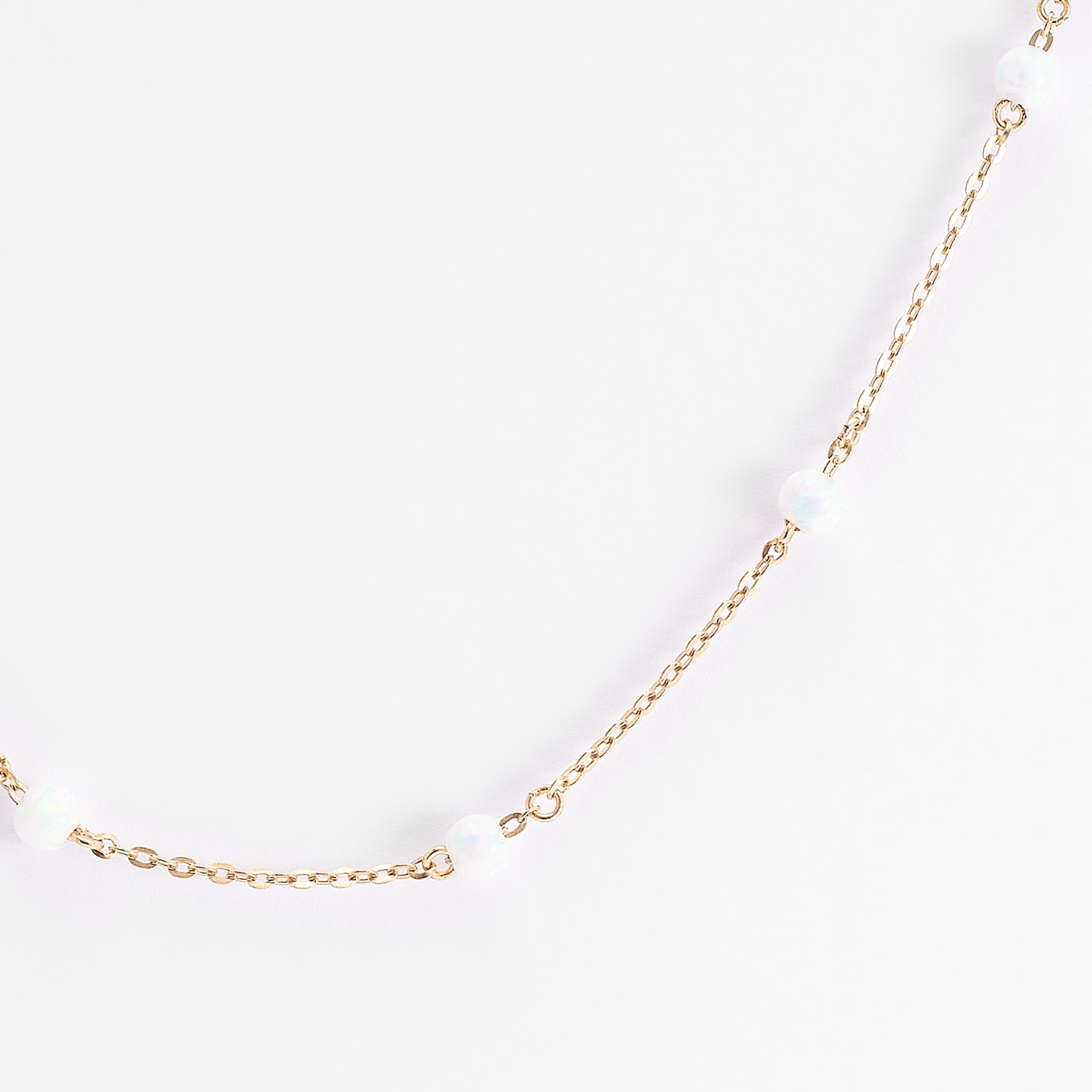 9K Yellow Gold 45cm Opal Station Chain Necklace