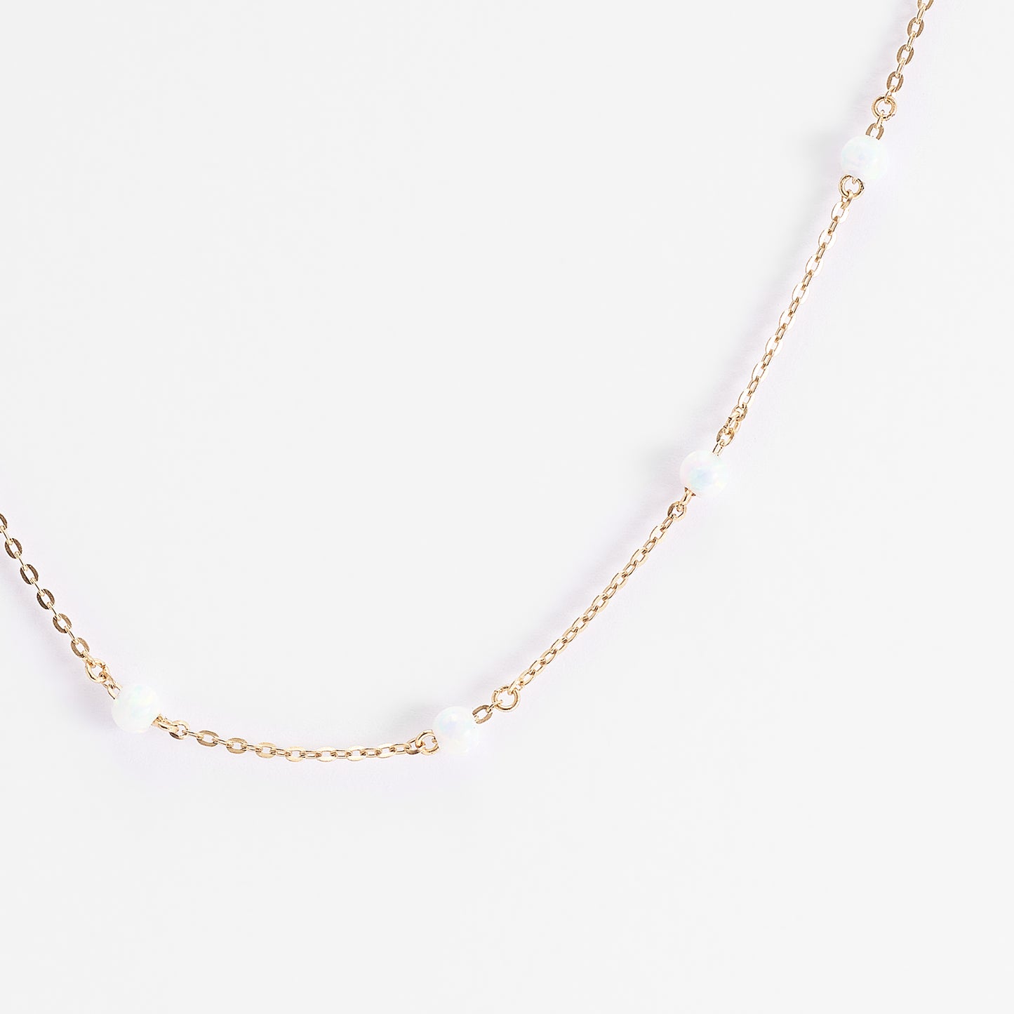 9K Yellow Gold 45cm Opal Station Chain Necklace