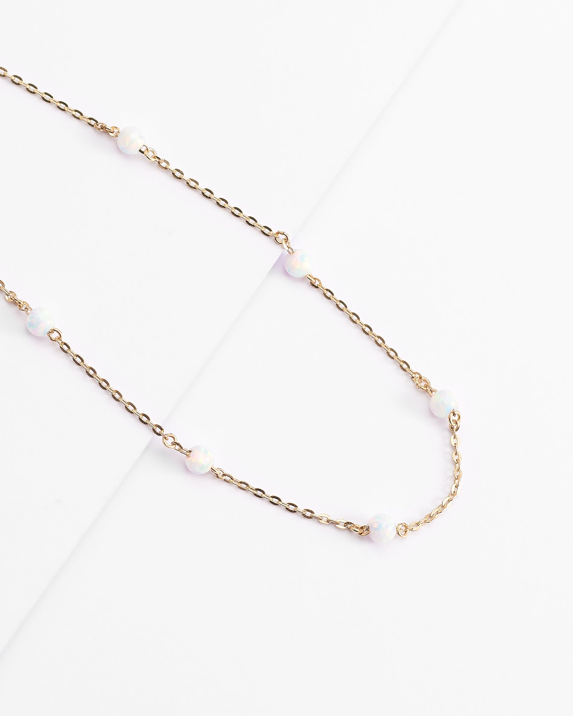 9K Yellow Gold 45cm Opal Station Chain Necklace