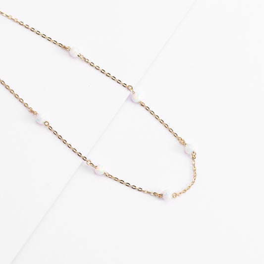 9K Yellow Gold 45cm Opal Station Chain Necklace