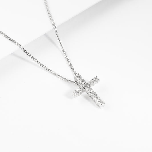 9K White Gold Diamond Cross Slider Pendant 0.33tdw