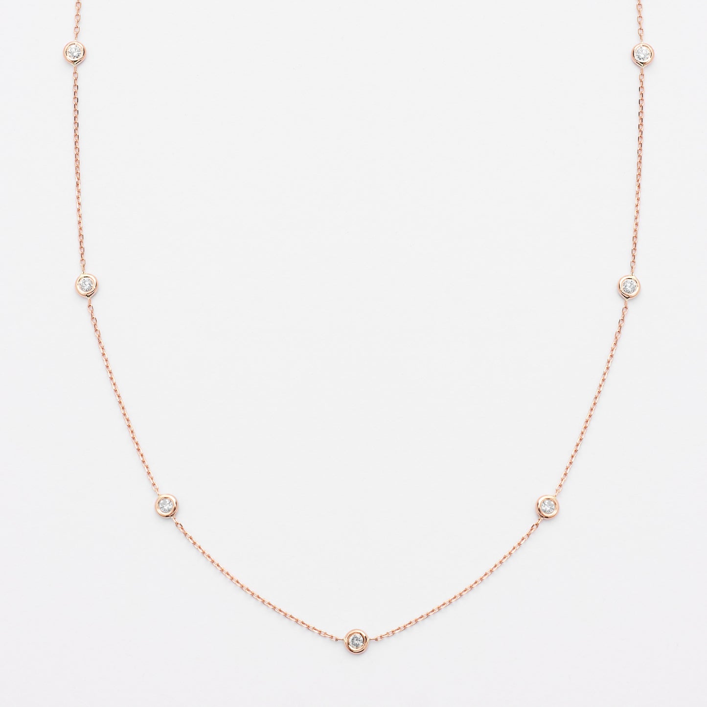 9K Rose Gold Fine Bezel-Set Diamond Necklace 0.55tdw