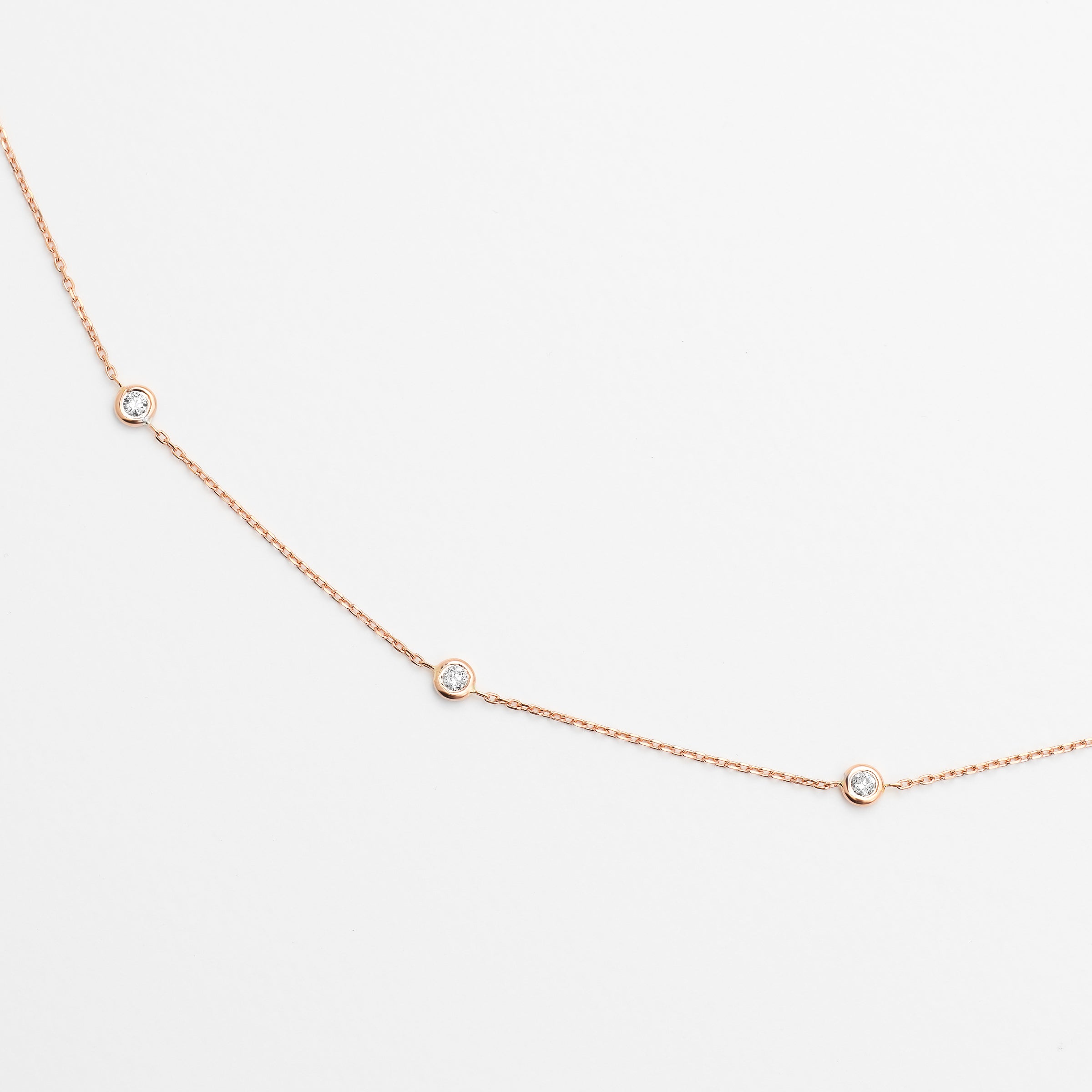 9K Rose Gold Fine Bezel-Set Diamond Necklace 0.55tdw
